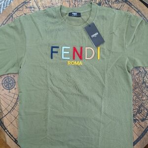 Fendi Olive Green Logo T-Shirt for Men
